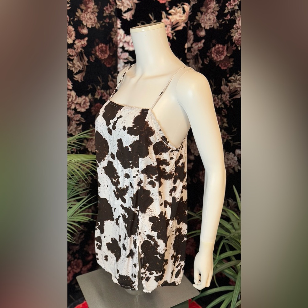 Motel Cow Print Spaghetti Strap Super Mini Dress Size Medium
